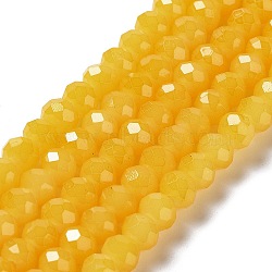 Baking Painted Imitation Jade Glass Bead Strands, Faceted Rondelle, Gold, 10x8mm, Hole: 1mm, about 63~65pcs/strand, 18.90''(48~50cm)(DGLA-A034-J10mm-A30)