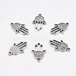 Tibetan Style Pendants,  Lead Free, Hamsa Hand/Hand of Fatima/Hand of Miriam, Antique Silver, 22x15x1.5mm, Hole: 2mm(X-TIBEP-23356-AS-RS)