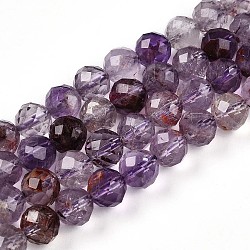 Natural Purple Lodolite Quartz/Purple Phantom Quartz Beads Strands, Round with Faceted, 8~8.5x8~8.5mm, Hole: 0.9mm, about 48pcs/strand, 15.35~15.75''(39~40cm)(G-T140-21B)