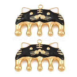304 Stainless Steel Enamel Pendants, Tiger Comb Charm, Real 18K Gold Plated, Ion Plating(IP), Long-Lasting Plated, Black, 20.5x30x5mm, Hole: 1.8mm(SA-CBA033B-04G-01)