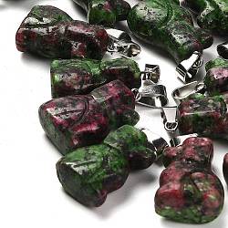 Dyed Natural Marble Pendants, with 201 Stainless Steel Finding, Dog, Green, 25~27x15~16x9~9.5mm, Hole: 5x7mm(G-B127-07P-04)