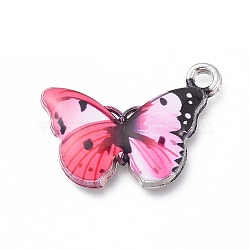 Alloy Enamel Pendants, Cadmium Free & Lead Free, Butterfly, Platinum, Hot Pink, 20x12.5x2.2mm, Hole: 1.6mm(ENAM-K065-A04-P-RS)