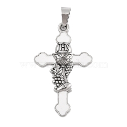 304 Stainless Steel Enamel Pendants, First Holy Communion Cross Charm, Stainless Steel Color, 48x29.5x4mm, Hole: 4.5x9.5mm(X-STAS-D112-02P)