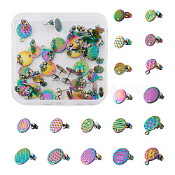 36Pcs 18 Style 304 Stainless Steel Stud Earring Findings, Flat Round, Rainbow Color, 8~15.5x8~12x0.8~1mm, Hole: 1.2~1.8mm, Pin: 0.8mm, 2Pcs/style(STAS-TA0004-77)