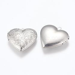 316 Stainless Steel Locket Pendants, Photo Frame Charms for Necklaces, Heart, Stainless Steel Color, 29x29x7mm, Hole: 2mm, Inner Size: 16.5x21.5mm(STAS-G146-14P)