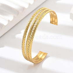 Stainless Steel Triple Layer Cuff Bangles, Real 18K Gold Plated, Inner Diameter: 2-3/8~2-3/4 inch(6~7cm)(RJ3221-1)