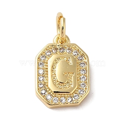 Real 18K Gold Plated Brass Micro Pave Clear Cubic Zirconia Pendants, with Jump Ring, Long-Lasting Plated, Lead Free & Cadmium Free, Letter Charms, Letter G, 12x8.5x2mm, Hole: 3mm(KK-L216-002G-G)