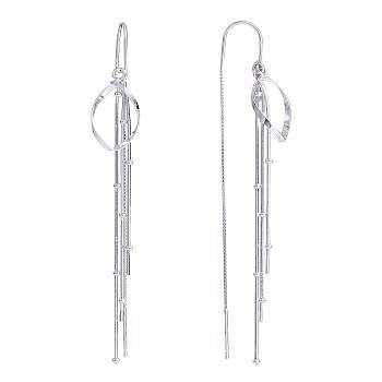 Rhodium Plated 925 Sterling Silver Teardrop with Chain Tassel Dangle Earrings, Long Drop Ear Thread for Women, Platinum, 78x10.5mm, Pin: 0.8mm