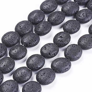 Natural Lava Rock Beads Strands, Oval, 15~15.5x13~13.5x6.5~7.5mm, Hole: 0.8mm, about 12~13pcs/strand, 6.8~7.5 inch(17.5~19.2cm)