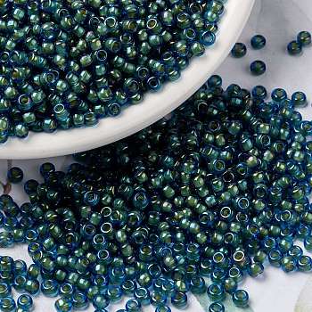 MIYUKI Round Rocailles Beads, Japanese Seed Beads, Fancy Lined, (RR3743) Fancy Lined Aqua Green, 15/0, 1.5mm, Hole: 0.7mm, about 5555pcs/10g