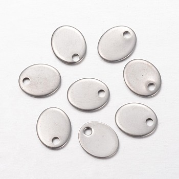 304 Stainless Steel Charms, Stamping Blank Tag, Oval, Stainless Steel Color, 9x7x1mm, Hole: 1mm