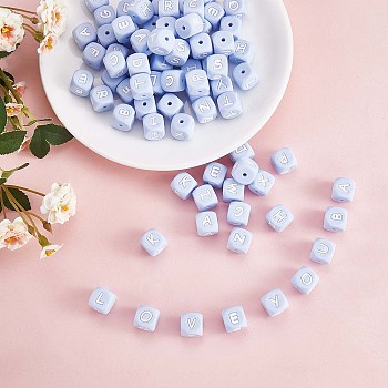 20Pcs Blue Cube Letter Silicone Beads 12x12x12mm Square Dice Alphabet Beads with 2mm Hole Spacer Loose Letter Beads for Bracelet Necklace Jewelry Making, Letter.R, 12mm, Hole: 2mm