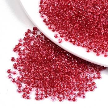 6/0 Glass Seed Beads, Transparent Inside Colours, Round Hole, Round, Crimson, 6/0, 4~5x2.5~4.5mm, Hole: 1.2mm, about 500pcs/50g