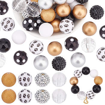 Elite 1 Set Mixed Style Acrylic Round Beads Sets, Black, 19~20mm, Hole: 2mm, about 50pcs/bag