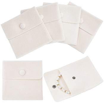 Square Velvet Jewelry Bags, with Snap Fastener, PapayaWhip, 10x10x1cm