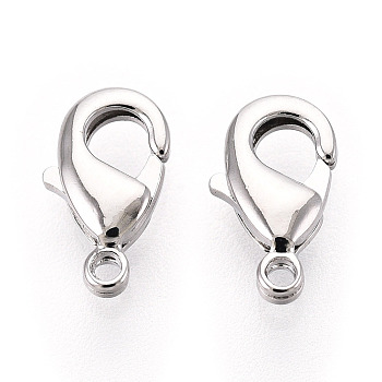 Brass Lobster Claw Clasps, Nickel Free, Real Platinum Plated, 10x6x2.5mm, Hole: 1mm
