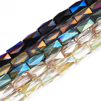 Electroplate Transparent Glass Beads Strands, Faceted, Column, Mixed Color, 8.5x4.5x4.5mm, Hole: 1.2mm, about 72pcs/strand, 24.02 inch(61cm)