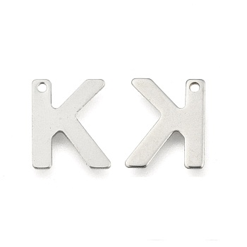 304 Stainless Steel Letter Charms, Letter.K, 11x9x0.5mm, Hole: 1mm