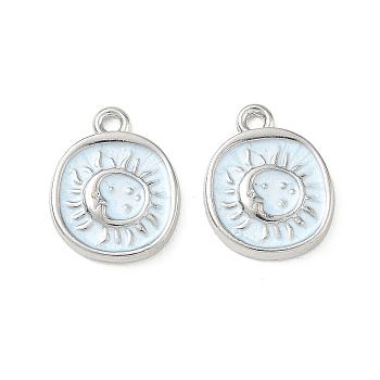 Alloy Enamel Pendants, Round with Moon & Sun Charms, Long-Lasting Plated, Platinum, 18x14x2mm, Hole: 1.6mm