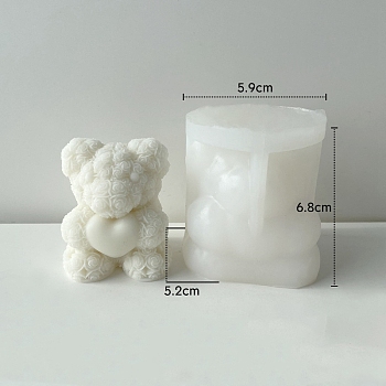 3D Bear DIY Silicone Candle Molds, Aromatherapy Candle Moulds, Scented Candle Making Molds, Bear Hugging Heart, 5.2x5.9x6.8cm