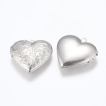 316 Stainless Steel Locket Pendants, Photo Frame Charms for Necklaces, Heart, Stainless Steel Color, 29x29x7mm, Hole: 2mm, Inner Size: 16.5x21.5mm