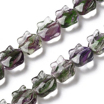 Inner Flower Handmade Lampwork Beads Strands, Apple, Green, 15.5x15x9mm, Hole: 1.2mm, about 24pcs/strand, 13.39 inch(34cm)