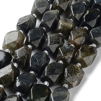 Natural Larvikite Beads Strands, with Seed Beads, Faceted, Rhombus, 17~21x13~16x12~15mm, Hole: 1.2~1.4mm, about 18~19pcs/strand, 15.35~15.79 inch(39~40.1cm)