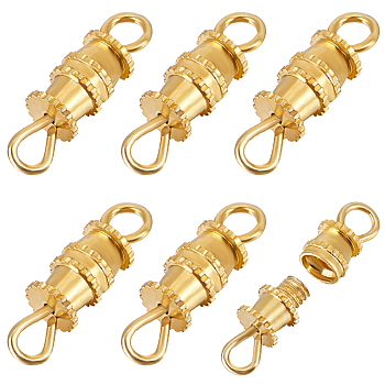 50Pcs Brass Screw Clasps, Real 18K Gold Plated, 14x4mm, Hole: 3x2mm