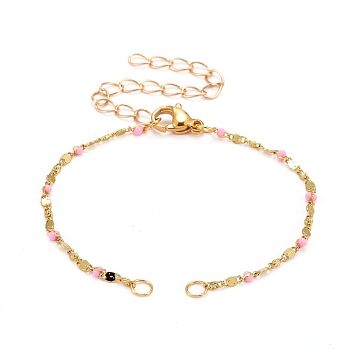 Enamel Bracelet Makings, with Brass Lumachina Chains, 304 Stainless Steel Lobster Claw Clasps & Jump Rings, Pearl Pink, 5-1/2 inch(14cm), Hole: 2.5mm