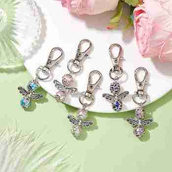 Angel Glass Pearl Pendant Decorations, with Alloy Clasp, Mixed Color, 57mm, 5pcs/set