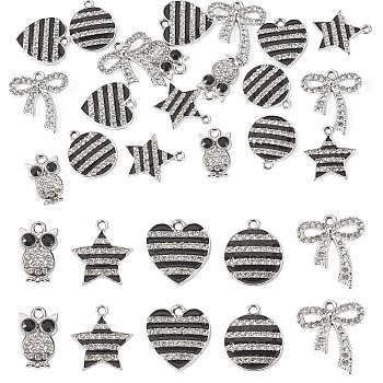 20Pcs 5 Styles Alloy Enamel Rhinestone Pendants, Platinum, Mixed Shapes, 17~22.5x10.5~19.5x2~3.5mm, Hole: 1.6~2mm, 4pcs/style