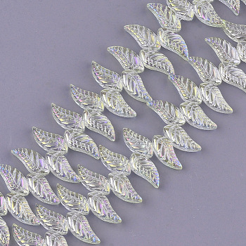 Electroplate Glass Beads Strands, Leaf, Light Yellow, 18x8x5mm, Hole: 0.8mm, about 100pcs/strand, 24.4 inch