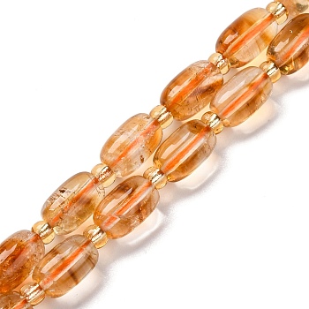 Natural Citrine Beads Strands, Barrel, with Seed Beads, 10~12x7mm, Hole: 1mm, about 28pcs/strand, 15.55 inch(39.5cm)