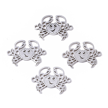 201 Stainless Steel Links connectors, Laser Cut, Crab, Stainless Steel Color, 14x19.5x1mm, Hole: 1.4mm