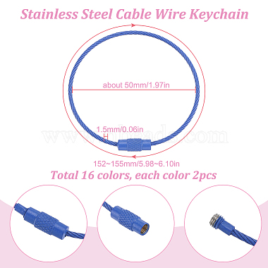 32Pcs 16 Colors Baking Paint Stainless Steel Cable Wire Keychain(AJEW-SC0002-21)-2