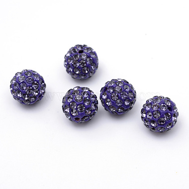 Dark Violet Round Polymer Clay+Glass Rhinestone Beads