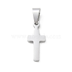 304 Stainless Steel Pendants, with 201 Stainless Steel Snap on Bails, Cross Charms, Stainless Steel Color, 21x9x2mm, Hole: 6.5x4mm(SA-CBA34D4-10P)