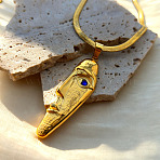 304 Stainless Steel Capri Blue Rhinestone Human Face Pendant Necklaces for Women, Golden, 16.34 inch(41.5cm)(NJEW-K303-01A-G)