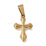 Easter 304 Stainless Steel Pendants, with 201 Stainless Steel Snap On Bails, Cross Charms, Ion Plating(IP), Golden, 16x10.5x1.8mm, Hole: 6.5x3mm(STAS-G400-15G)