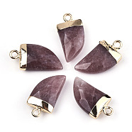 Natural Strawberry Quartz Pendants, Top Light Gold Plated, with Iron Loop, Scabbard, Faceted, 20x10.5x5mm, Hole: 1.8mm(G-N326-57E)