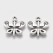 Tibetan Style Alloy Charms, Butterfly with Createc for You, Lead Free & Cadmium Free, Antique Silver, 13x13x1.5mm, Hole: 1.5mm, about 780pcs/500g(TIBEP-T052-15AS-RS)
