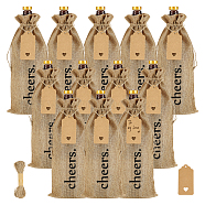 12Pcs Rectangle Jute Cheers Wine Drawstring Storage Bags, with 12Pcs Blank Kraft Paper Gift Tags and 1 Bundle Jute Cord, BurlyWood, Bag: 15~16x35~36x0.1cm(FIND-WH0427-15A)