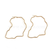 201 Stainless Steel Hoop Earrings, with 304 Stainless Steel Pin, Hypoallergenic Earrings, Africa Map, Golden, 12 Gauge, 76x64x2mm, Pin: 1x0.5mm(EJEW-L243-19A-G)