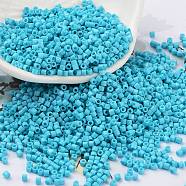 Baking Paint Glass Seed Beads, Cylinder, Medium Turquoise, 2x1.5mm, Hole: 1mm, about 50398pcs/pound(SEED-S042-05B-58)