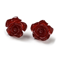 Resin Rose Flower Stud Earrings with 316 Stainless Steel Pins, Dark Red, 14~14.5x14~14.5mm(EJEW-D070-01D)