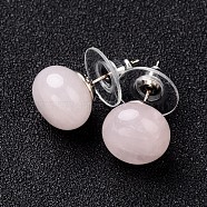 Rose Quartz Stud Earrings, with Platinum Tone Brass Findings, 21.5x12mm, Pin: 0.7mm(X-G-F267-09H)