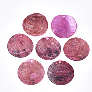 Spray Paint Natural Akoya Shell Pendants, Mother of Pearl Shell Pendants, Flat Round, Hot Pink, 25x1~3mm, Hole: 1.1~1.5mm(SHEL-S274-75B-05)
