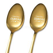 Stainless Steel Spoons Set, with Packing Box, Word Love You GRANDMA, Golden Color, Heart Pattern, 182x43mm, 2pcs/set(AJEW-WH0253-018)