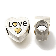 Rack Plating Alloy Enamel European Beads, Large Hole Beads, Lead Free & Cadmium Free, Heart with Word Love, Platinum, 11x11x7mm, Hole: 4.5mm(FIND-H005-21P)