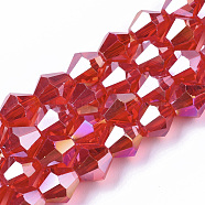 Electroplate Glass Beads Strands, AB Color Plated, Faceted, Bicone, Red, 7.5~8x7.5~8mm, Hole: 1.5mm, about 40pcs/strand, 11.81 inch(EGLA-Q118-8mm-B22)
